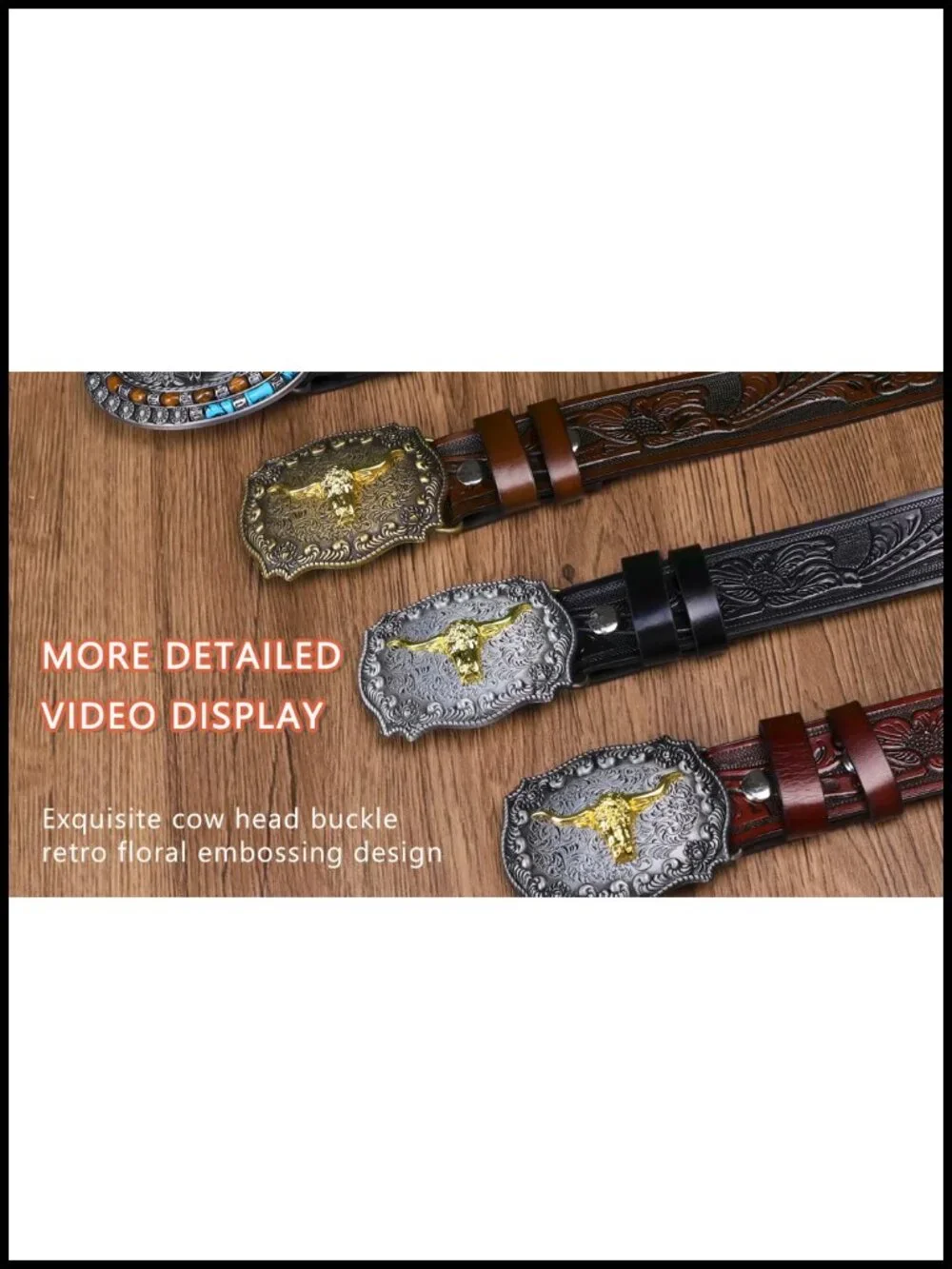 Western Cowboy Belt Men's Bull Big Buckle 1.38